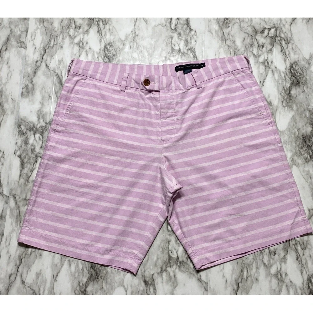 FRENCH CONNECTION Mens Shorts Size 38 Pink Striped Button‎ Fly Chino